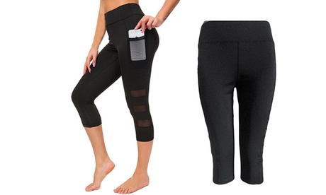 Womens High Waist Fitness Workout Capris Yoga Leggings With Pockets XL Black High Waist