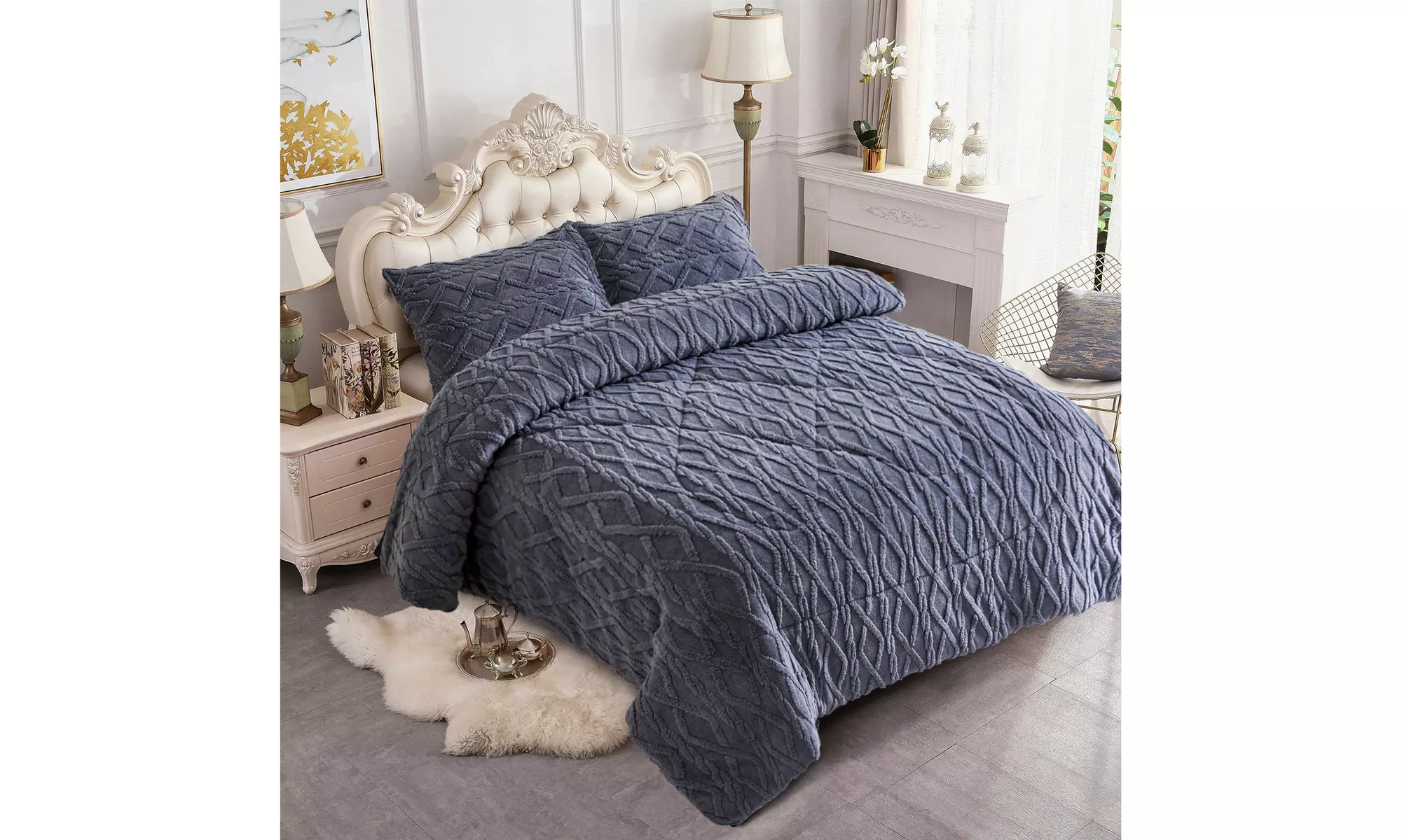JML Exquisite Jacquard and Soft Warm Sherpa Reverse Borrego Blanket
