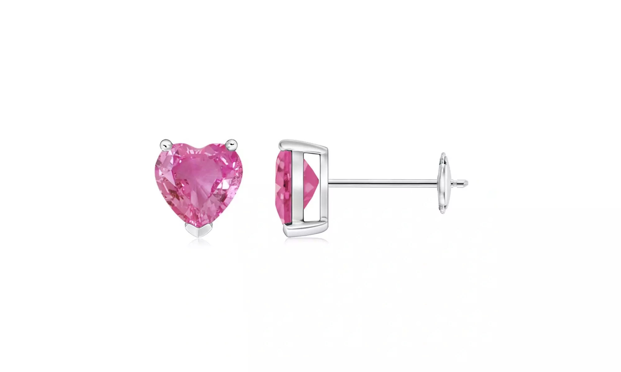 24k White Gold Plated 2 Cttw Pink Sapphire Heart Stud Earrings