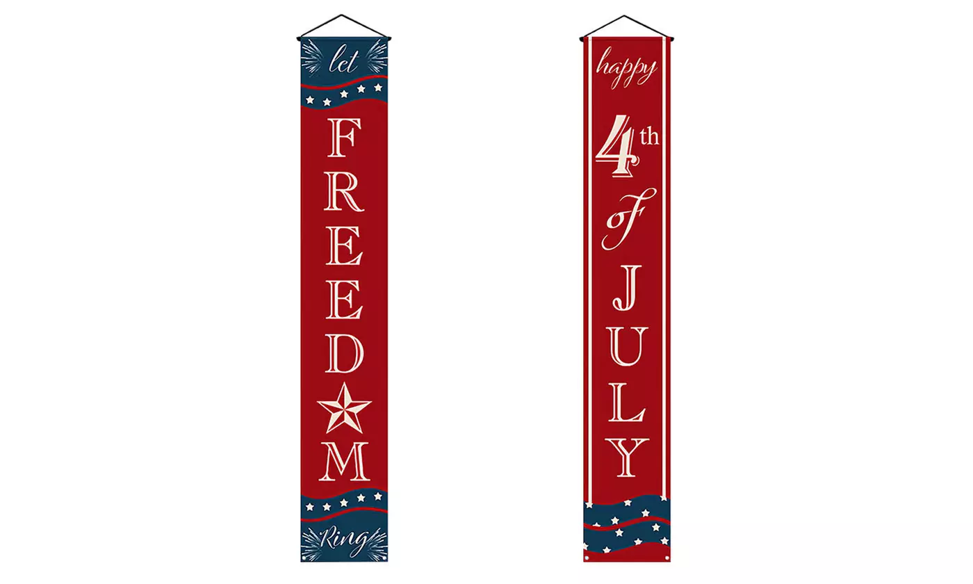 Hanging Patriotic Vertical Couplet Porch Banner Decor for 4th of July