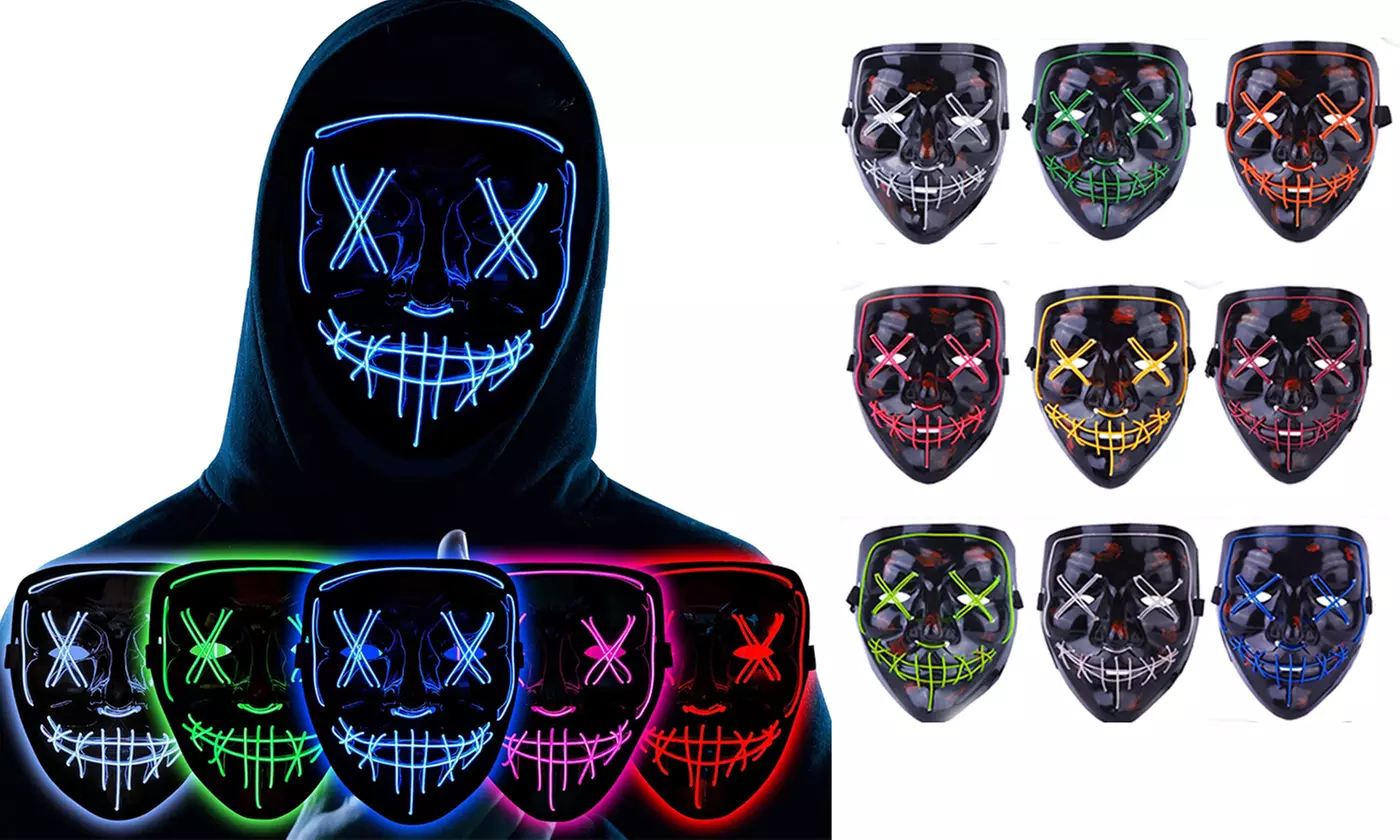 LED Mask Halloween Scary Mask Masquerade Cosplay Light up for Men Women Kids - Primary Image