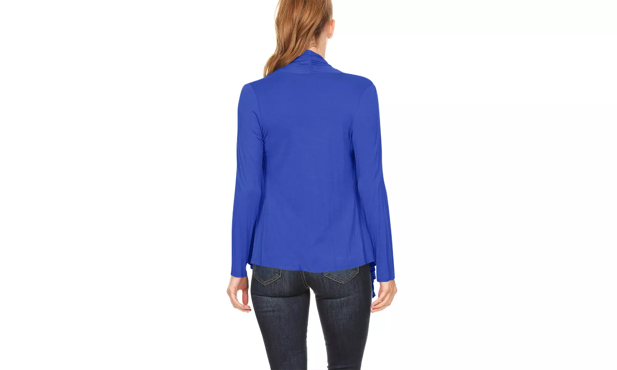 Women's Long Sleeve Draped Neck Open Front Solid Cardigan 