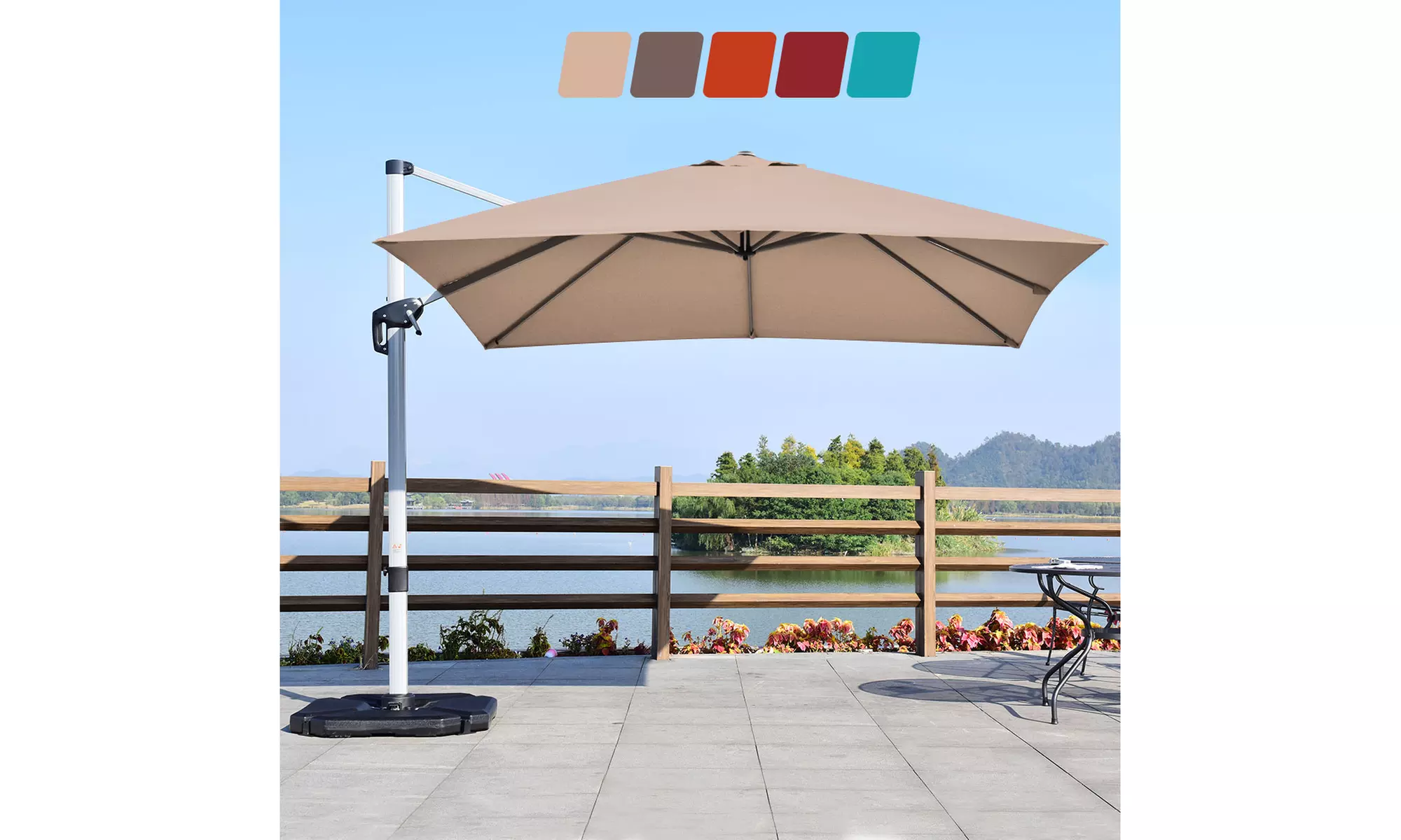10Ft Patio Offset Cantilever Umbrella 360 Degree Tilt Aluminum W/Base Brick - Primary Image
