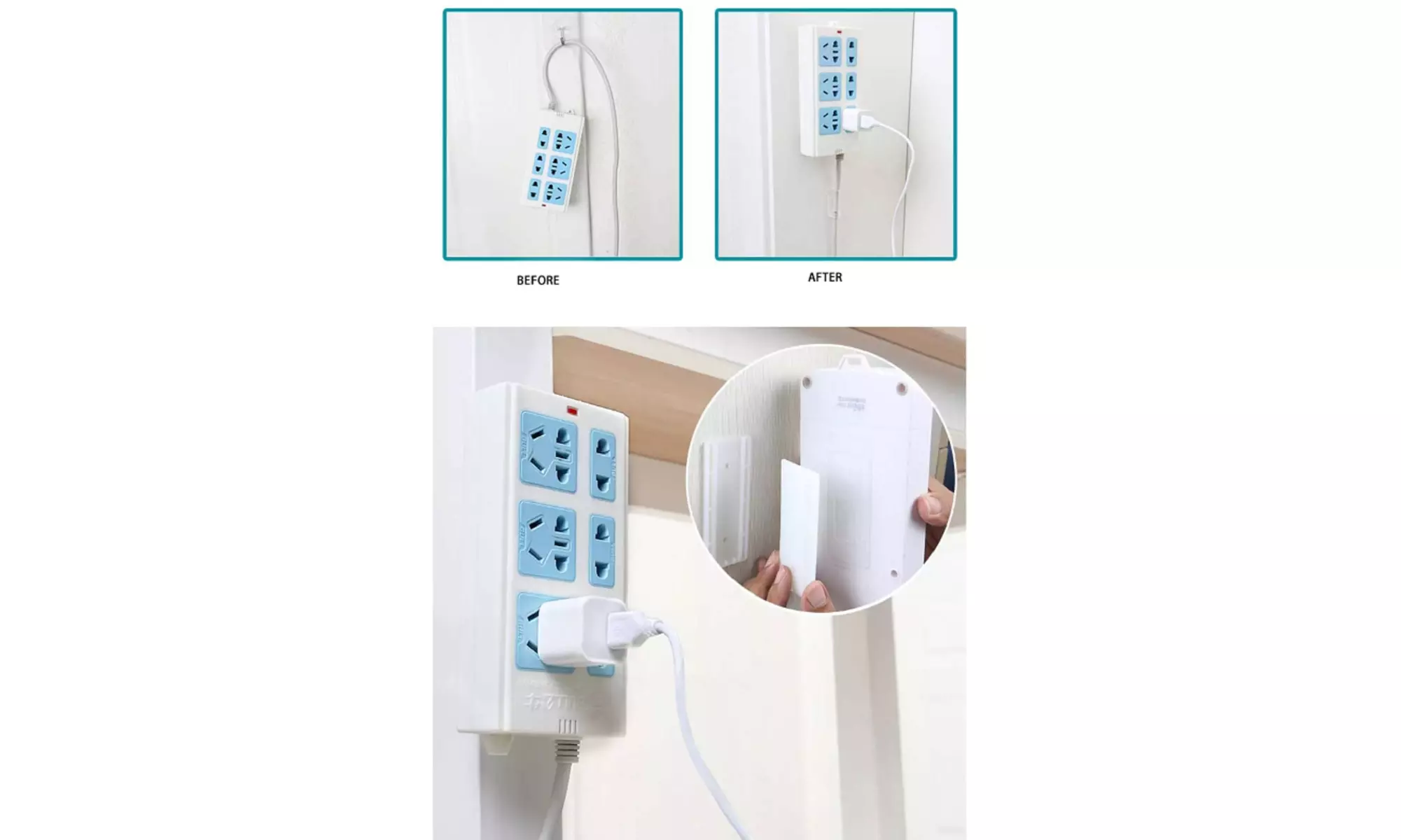 4 Ps Wall Mount Self Adhesive Power Strip Holder Fixator Socket Cable Fixer Rack
