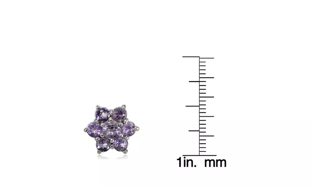 Sterling Silver Amethyst Flower Stud Earrings - Second Medium