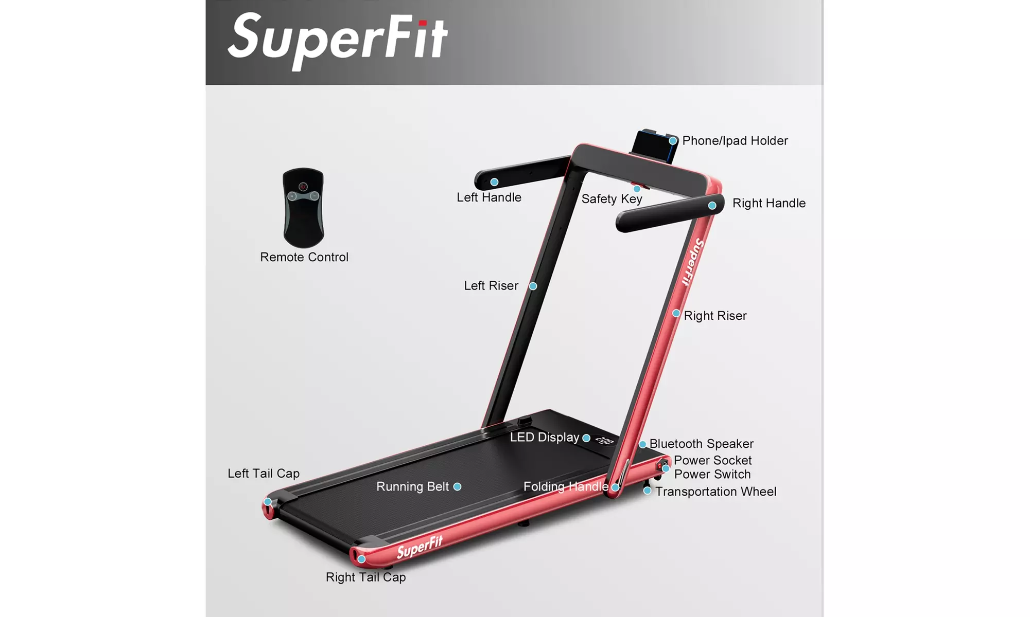 Superfit 2.25HP 2 in 1 Folding Treadmill Speaker Home Gym