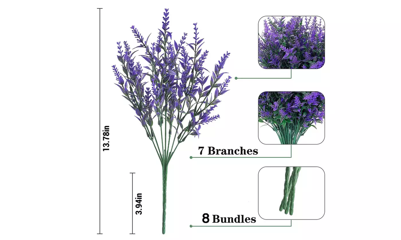 ItBelongs2U 8-Pack UV Resistant Artificial Lavender Flowers Faux Plastic Plants