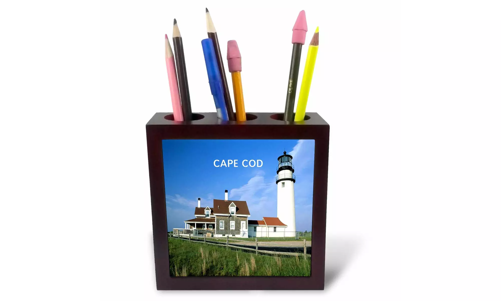 Tile Pen Holder - Lighthouse on Cape Cod in Massachusetts - 5-inches - Second Medium