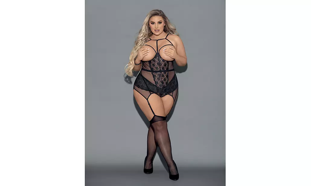 euphoria open cup bustier crotchless boyshorts (hosiery not included) black - Primary Image