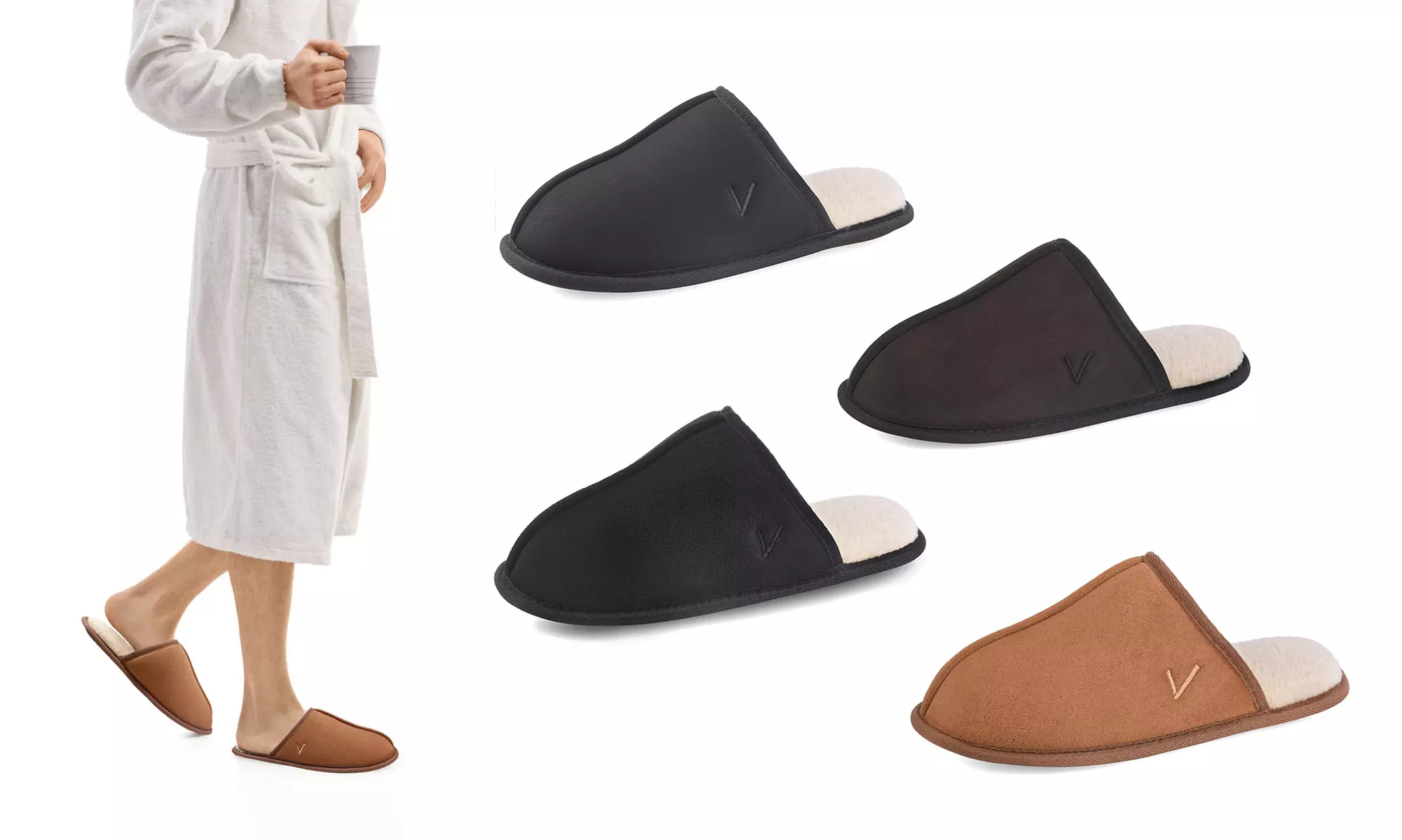 VONMAY Men's Slippers Suede Scuff Slide Fluffy Sherpa Lining Memory Foam Slip  - Primary Image