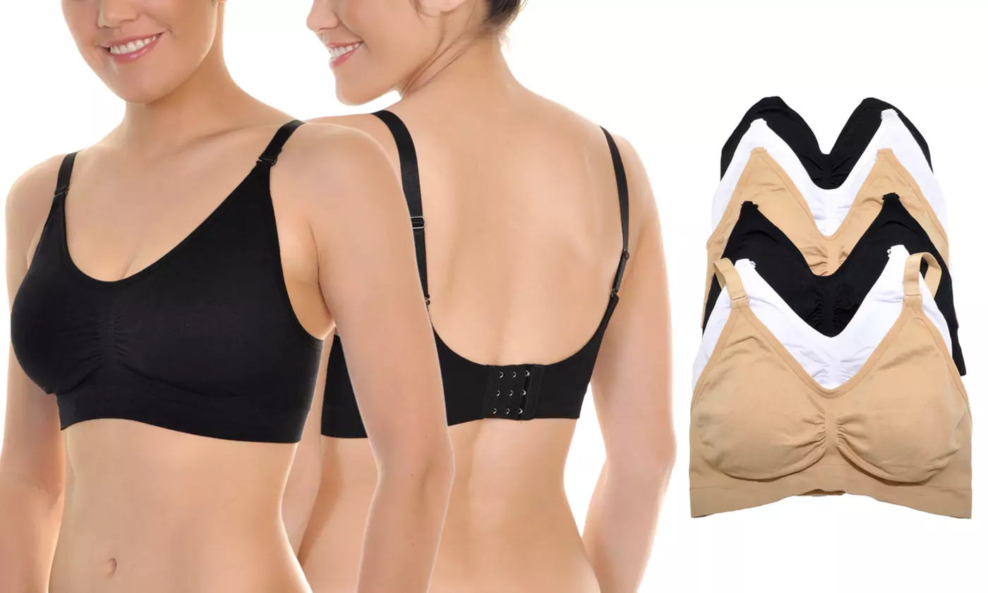 6 Pack Wire-Free Seamless Bras with Adjustable Back-Closure - Second Medium