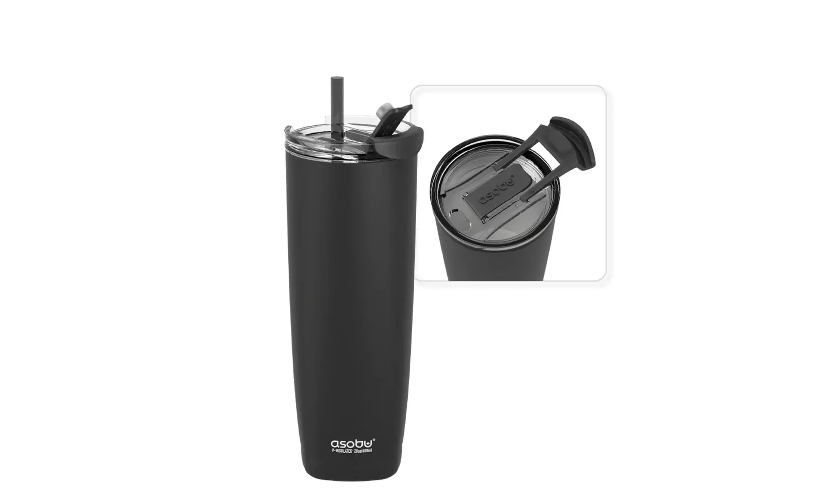 Asobu Aqualina 20oz Insulated Tumbler Water Bottle with Leakproof Lid and Straw