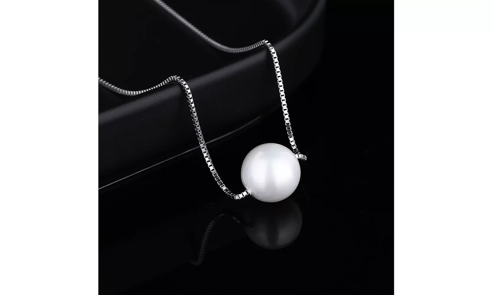 18K White Gold Faux Pearl Box Chain Pendant necklace - Primary Image