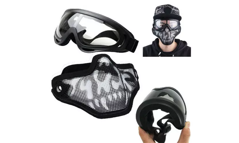 Airsoft Sports Half Face Mask Steel Wire Mesh Skull Tactical Hunting Goggles Set - Primary Image
