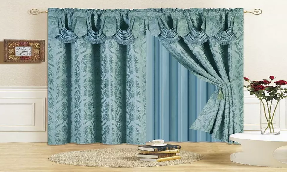 All American Collection New 4 Piece Drape Set with Attached Valance  - Second Medium