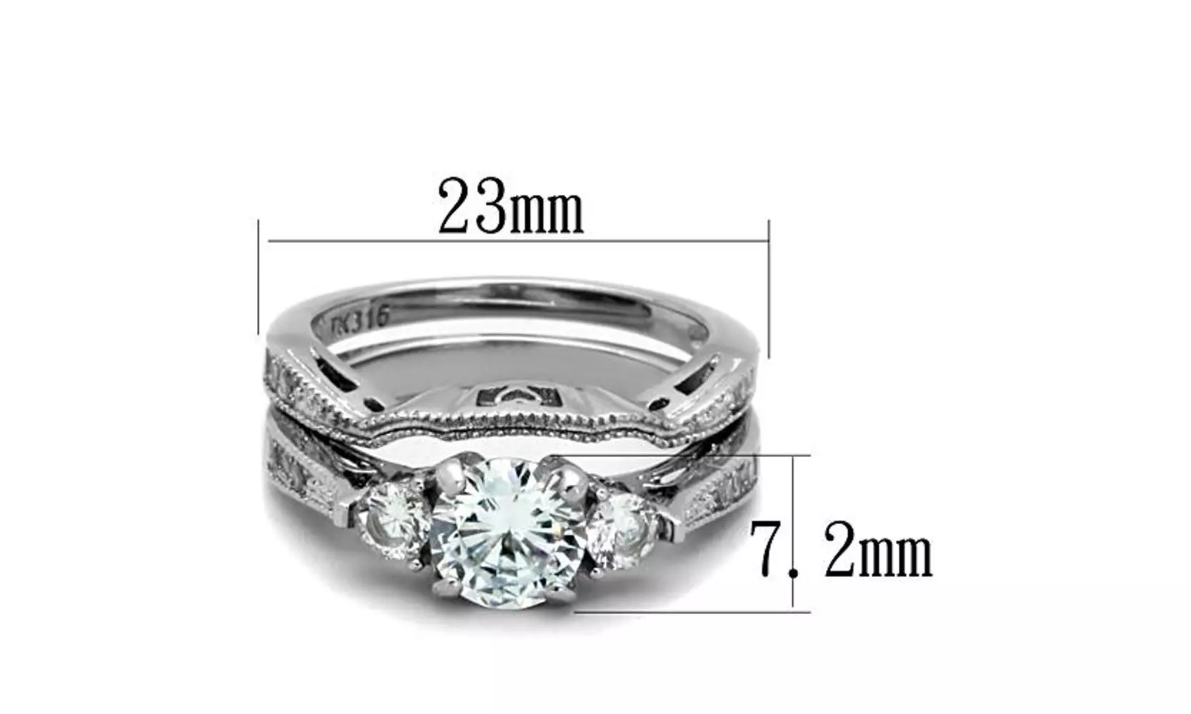 Womens 2.50ct Cubic Zirconia Stainless Steel 316 Wedding Ring Set 