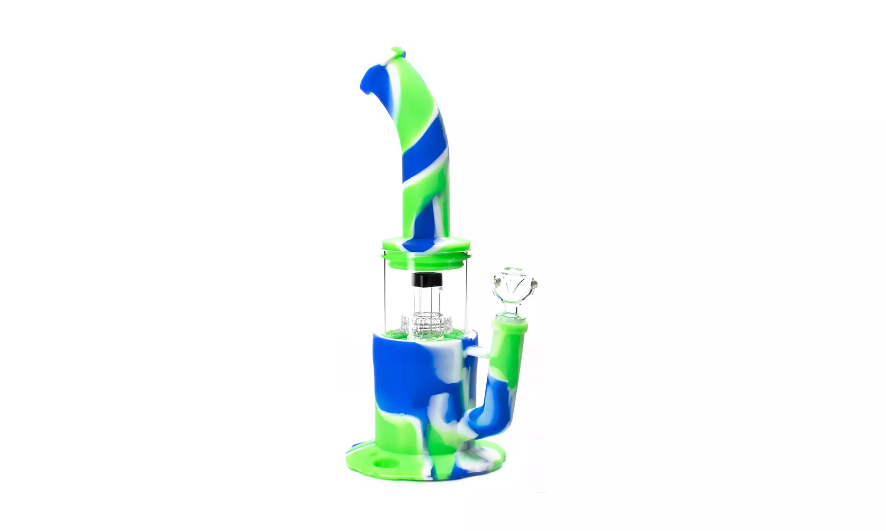13.5" Silicone Glass Hybrid Water Pipe Rig Bong with Showerhead Dome Perc Black - Second Medium