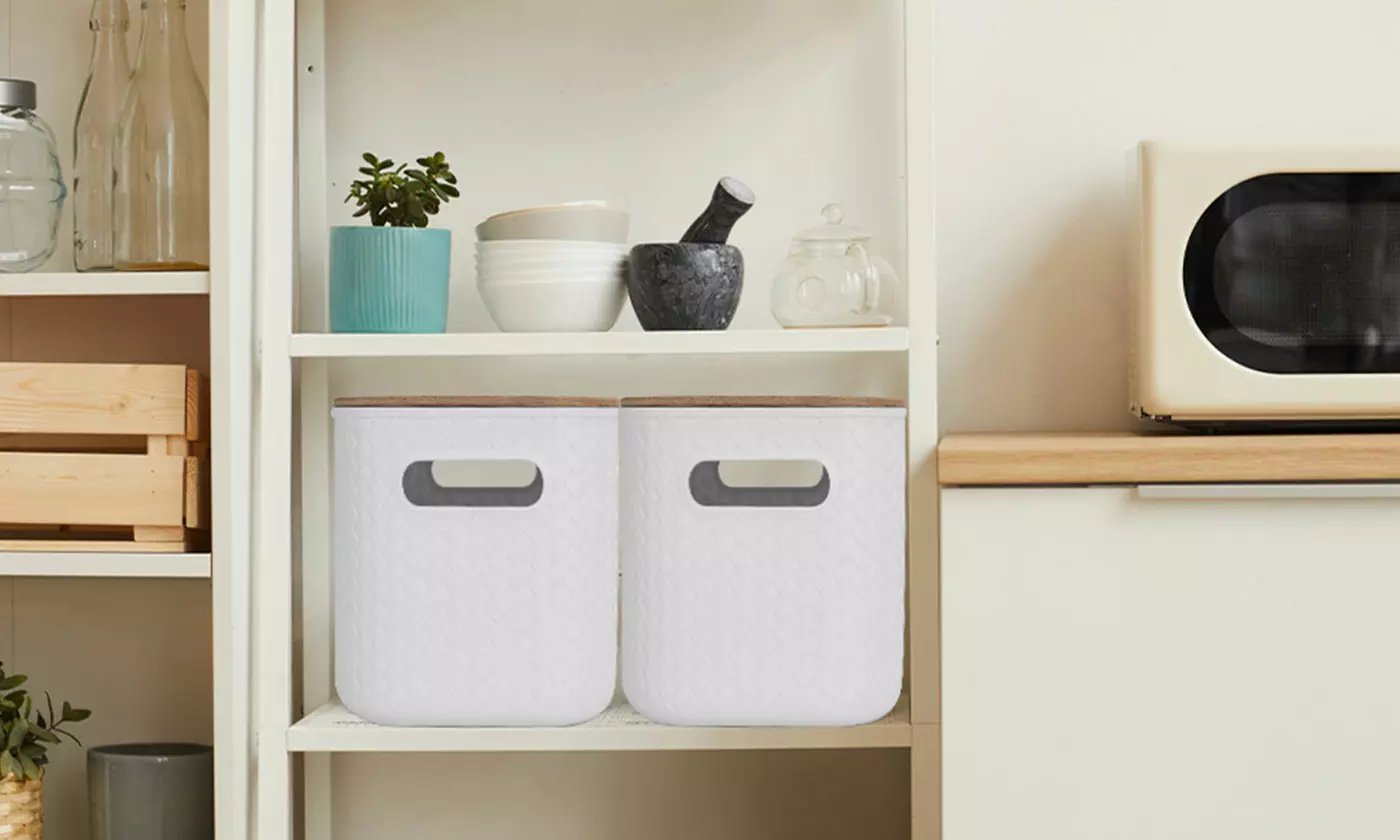 NewHome Stackable Storage Bins with Bamboo Lids Plastic Containers (2-Pack)
