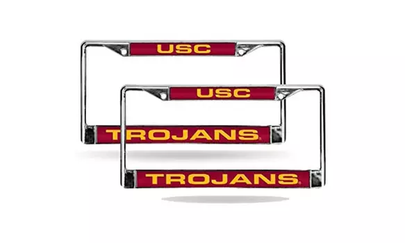 USC Trojans Football Bling Laser Cut 3-D Chrome Metal LICENSE PLATE Frame - Primary Image