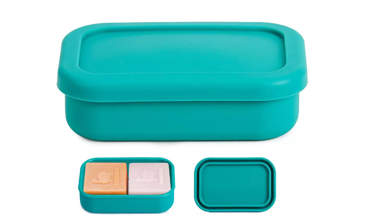 Leak Proof Silicone Soap Container with Draining Layer Portable Travel Soap Case