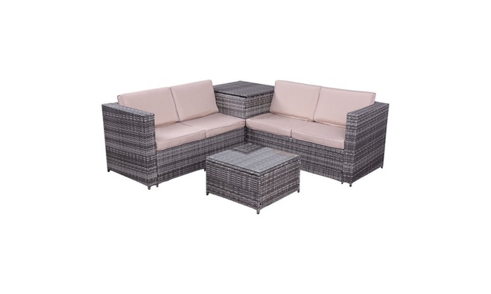 Costway Cushioned Patio Rattan Wicker Furniture Set 4 Piece Groupon