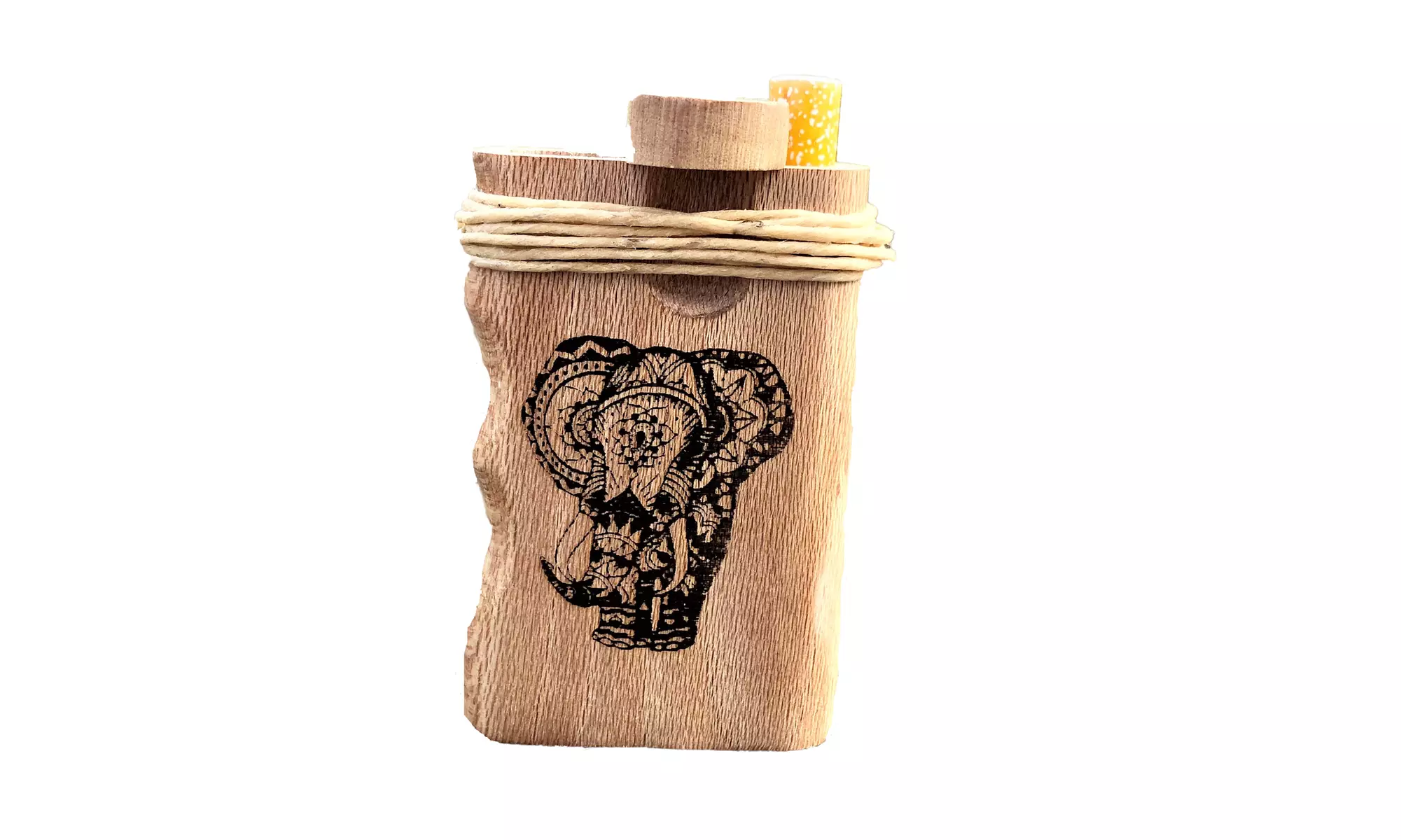 Herb Box Tobacco Walnut Wood Storage Stash w/ Bat One Hitter Elephant Design 3X2 - Primary Image