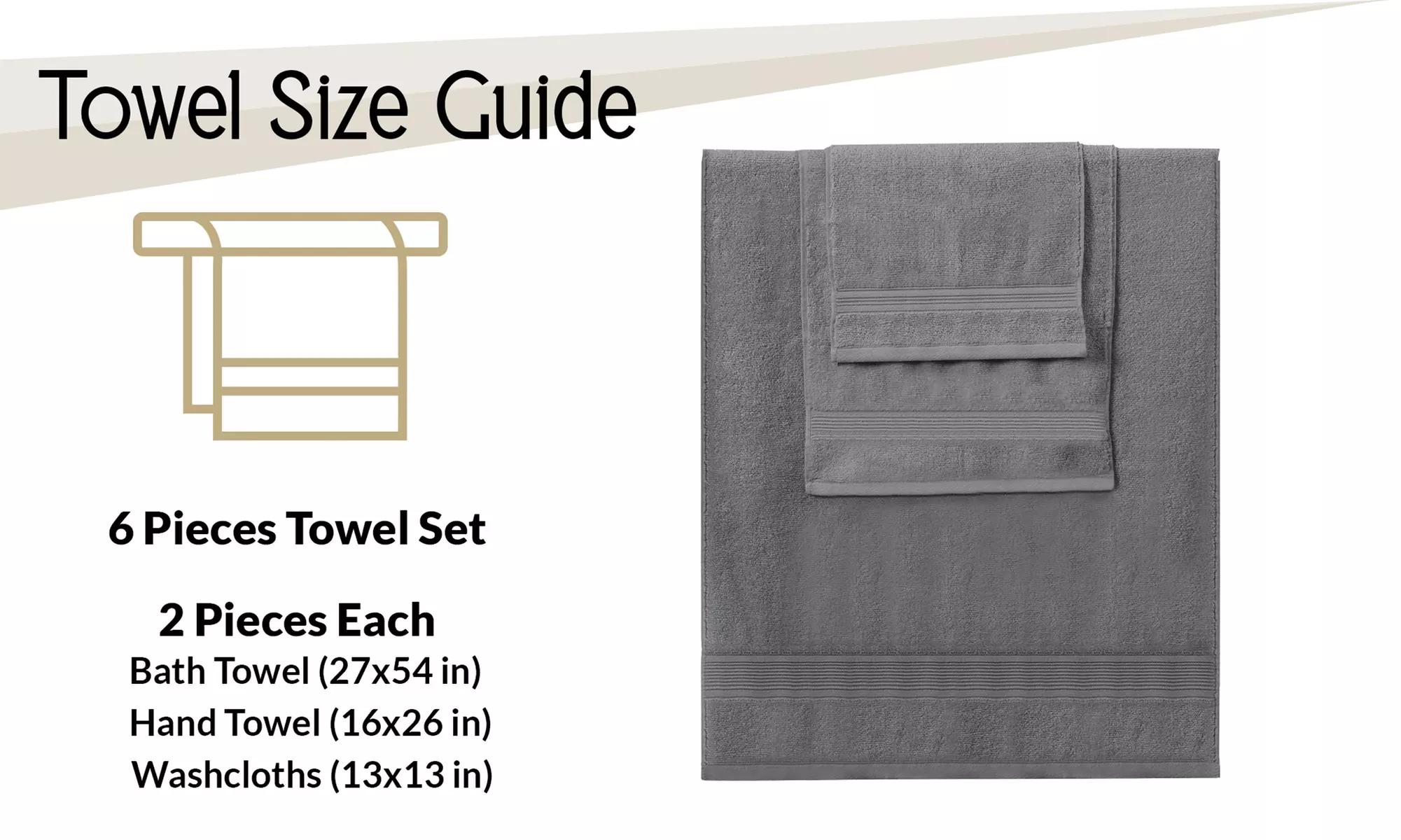 Lux Decor 6 Piece Bath Towel Set, Zero Twist Cotton Towels Soft & Absorbent