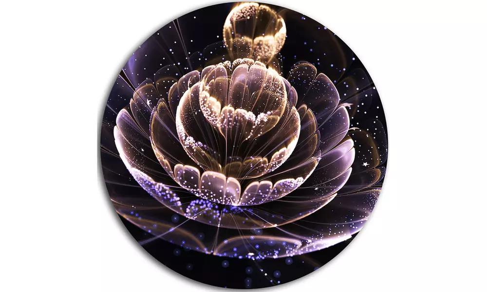 Purple Ideal Fractal Flower with Pollen' Floral Metal Circle Wall Art - Second Medium