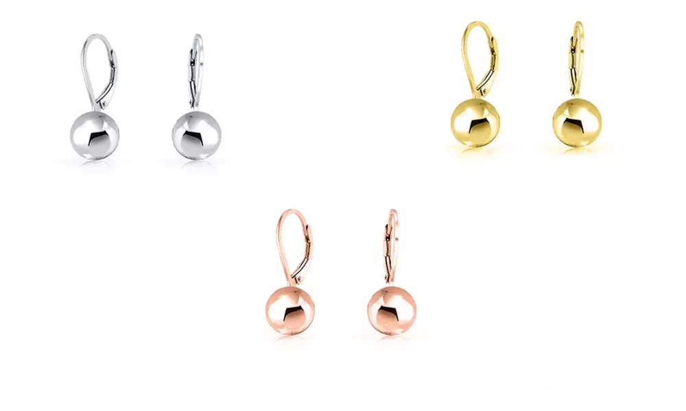 1 or 3 Pairs Italian Sterling Silver 8mm Leverback Ball Earrings