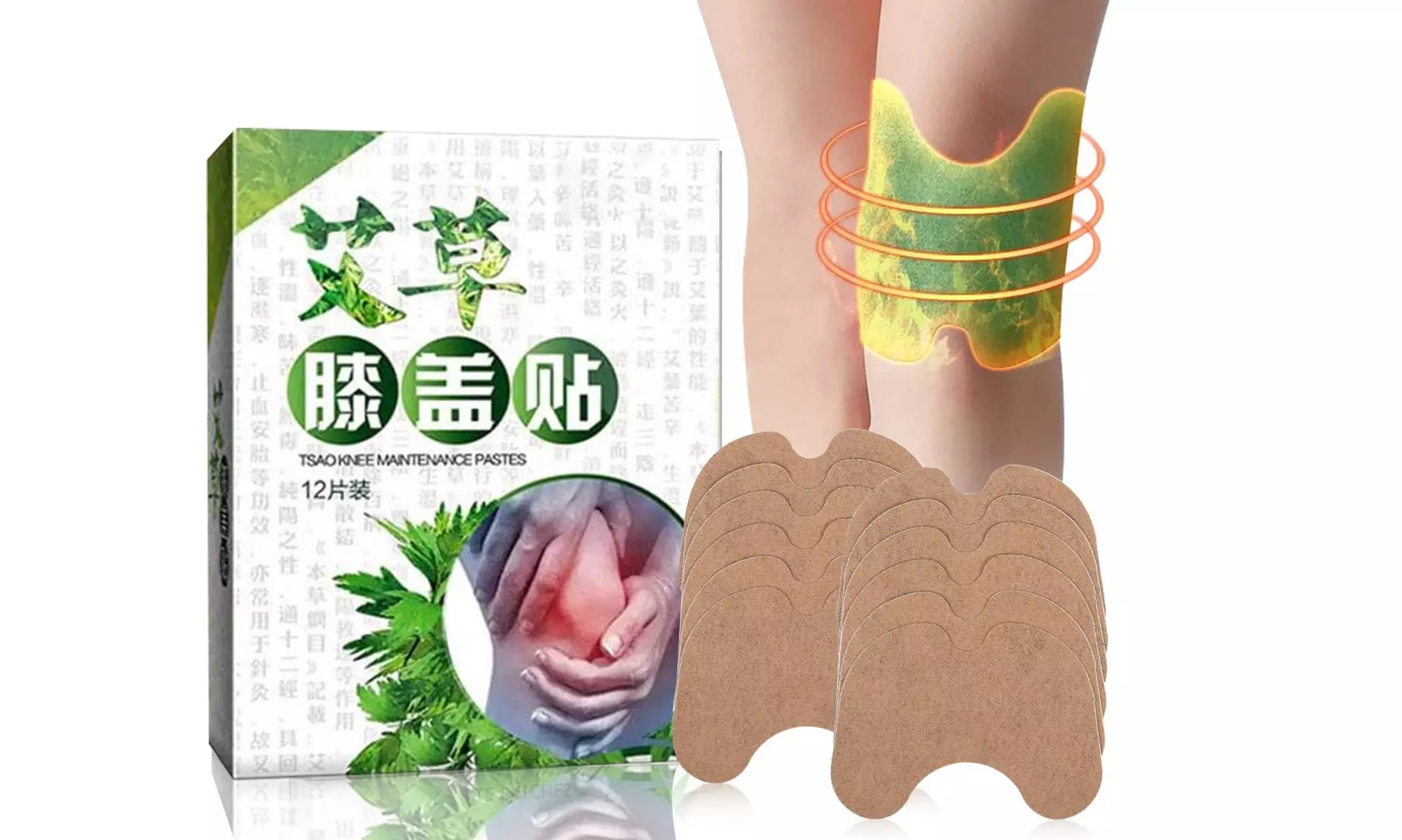 Knee Pain Relief Patch Hot Moxibustion Plaster Wormwood Sticker 12 Pcs, 24 Pcs - Primary Image