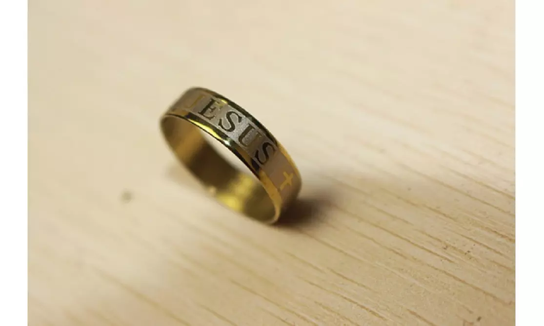 Titanium Steel Gold Plated Jesus Cross Women Ring - Second Medium