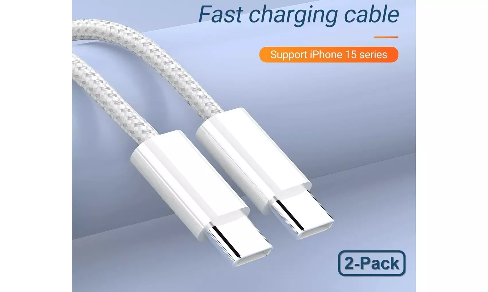 2-Pack White Braided 6ft Dual Type C Cable for Apple iPhone 15 & Up