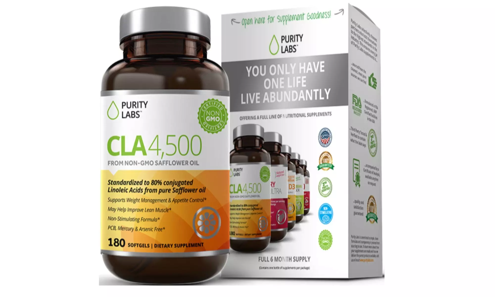 Purity Labs CLA 4,500 Safflower Oil Natural Weight Loss Fat Burner - Primary Image