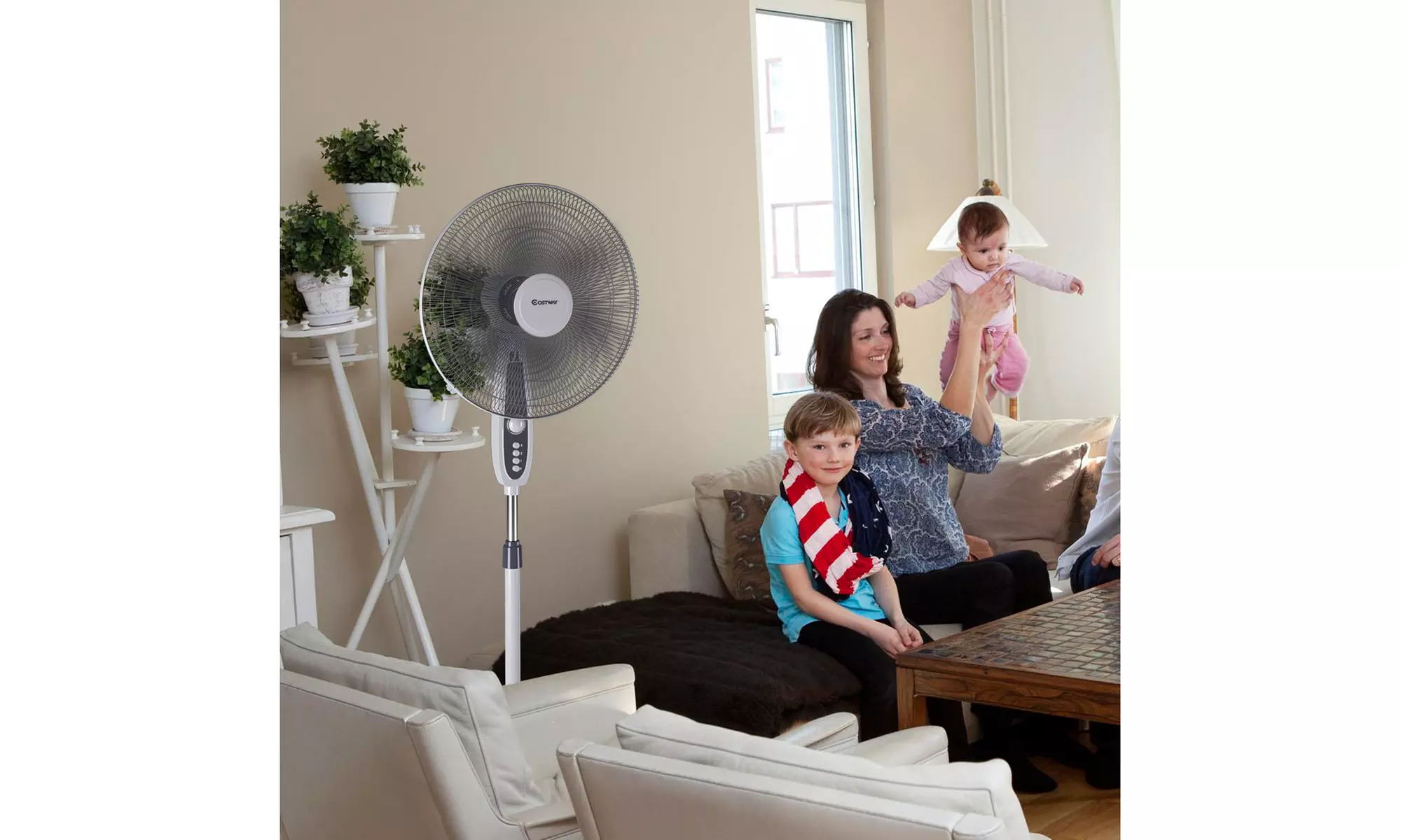 Costway 18' Pedestal Fan 3-Speed Oscillating Stand Floor Control Timer - Primary Image