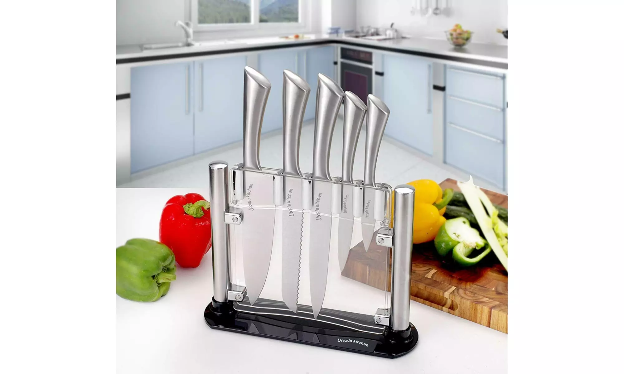 6 Piece Stainless Steel Kitchen Knife Block Set with Acrylic Stand - Second Medium