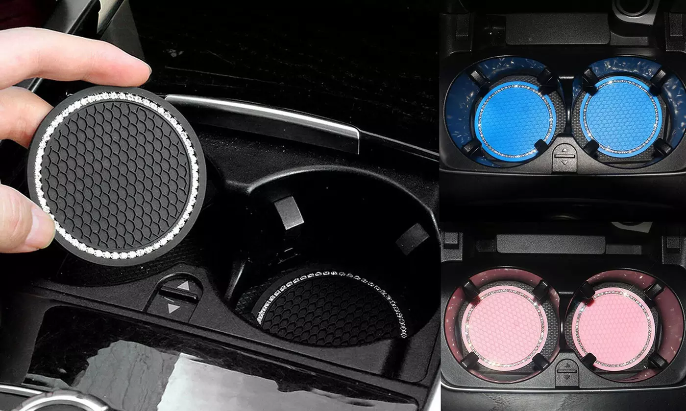 2Pcs Bling Coasters Car Cup Holder Insert Universal Mug Anti Slip 