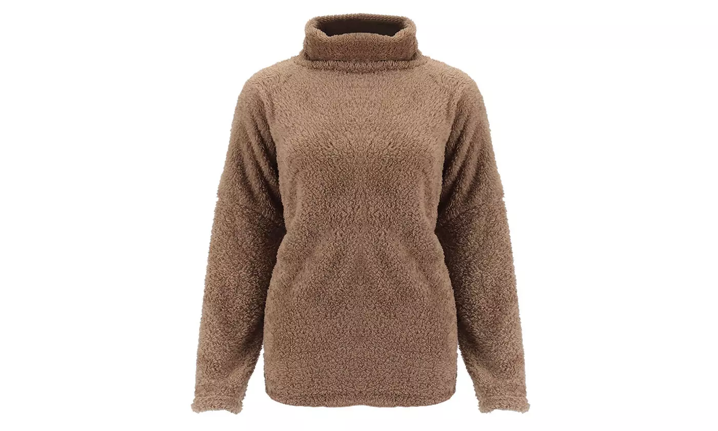 Women's Fuzzy Fleece Oversized Loose Turtleneck Sherpa
