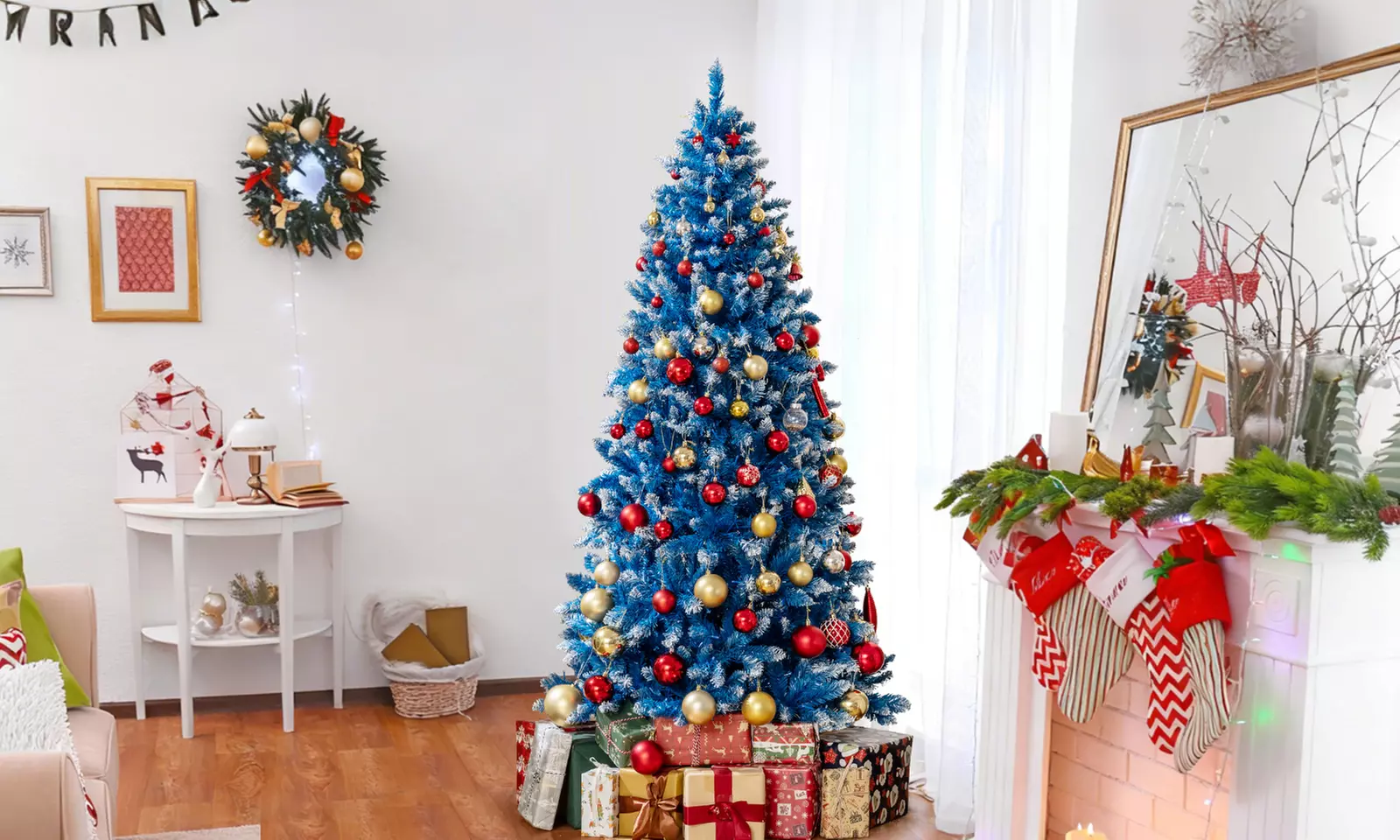 Costway Pre-Lit Artificial Christmas Tree with Branch Tips | Warm White LED Lights | Easy Setup & Home Decor