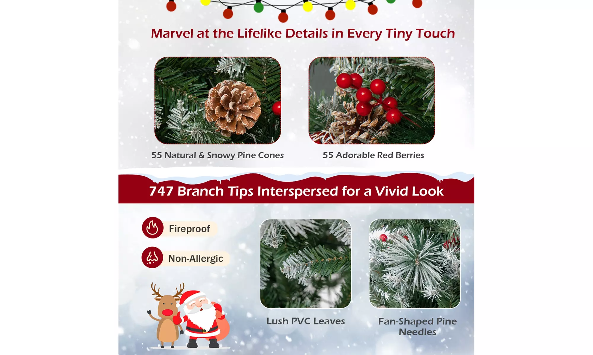 Costway 6 FT Pre-Lit Artificial Christmas Tree Hinged Pine Needles 350 LED Light