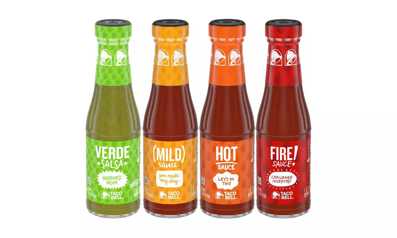 Taco Bell Glass Sauce Variety Pack, 1 Verde, 1 Mild, 1 Hot, 1 Fire - Primary Image