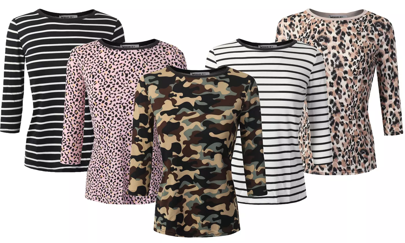 Doublju Women's Round Neck 3/4 Sleeve Top. Plus Size Available. - Primary Image