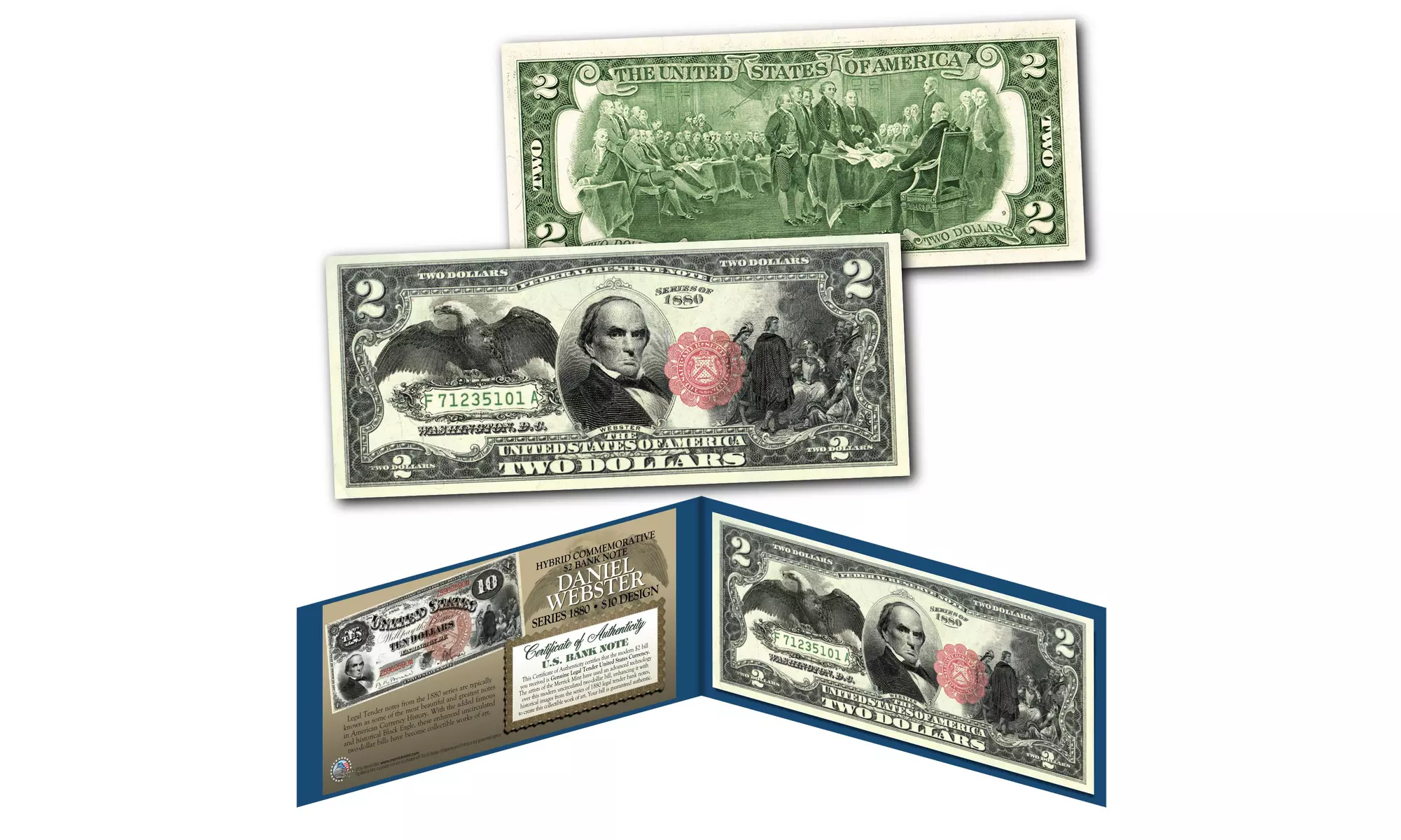 1880 Series DANIEL WEBSTER Hybrid Commemorative Designs on Modern 2 Dollar Bill - Primary Image
