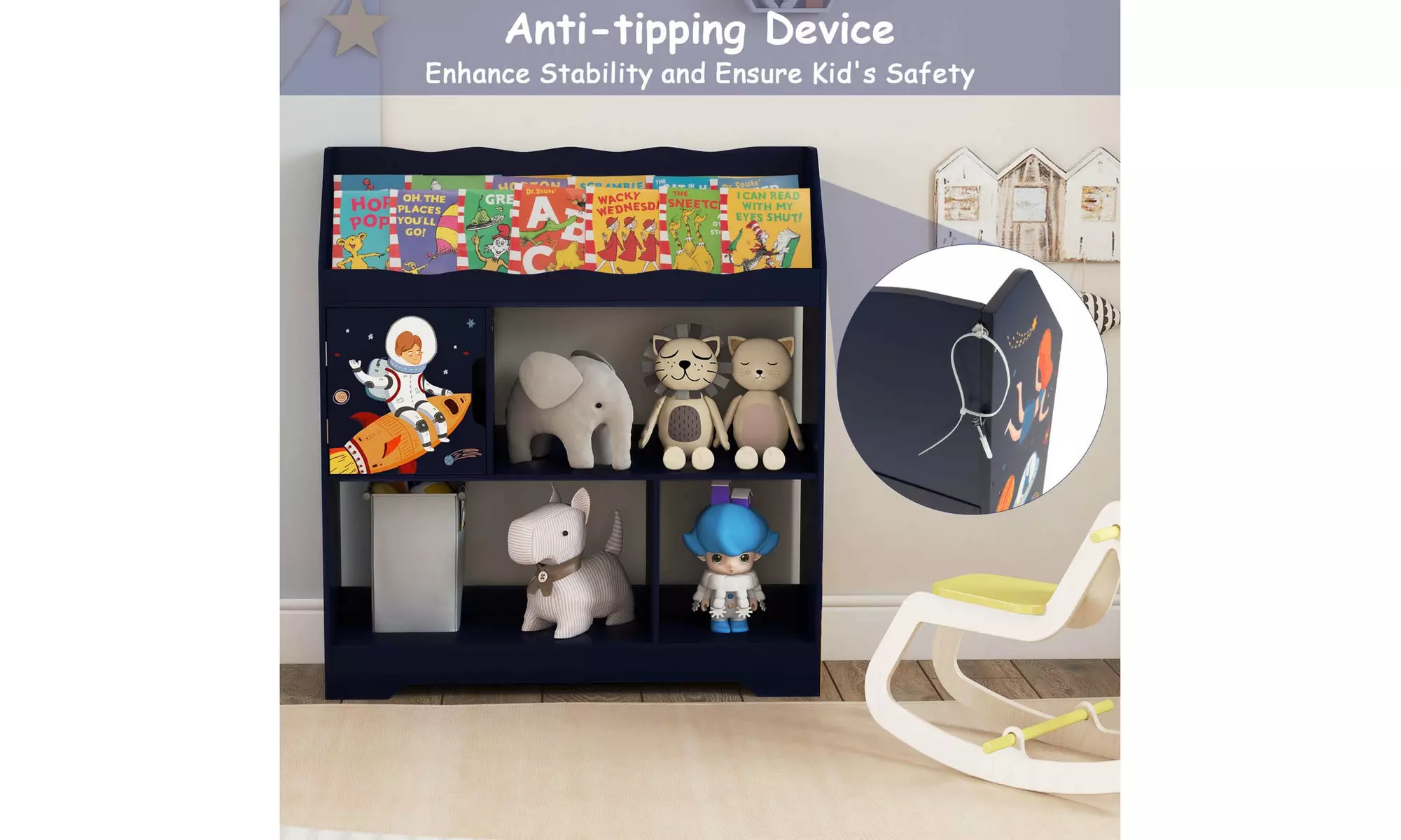 Costway Toy Storage Organizer Display Stand 3-In-1 Kids Toy Shelf w/ Book Shelf
