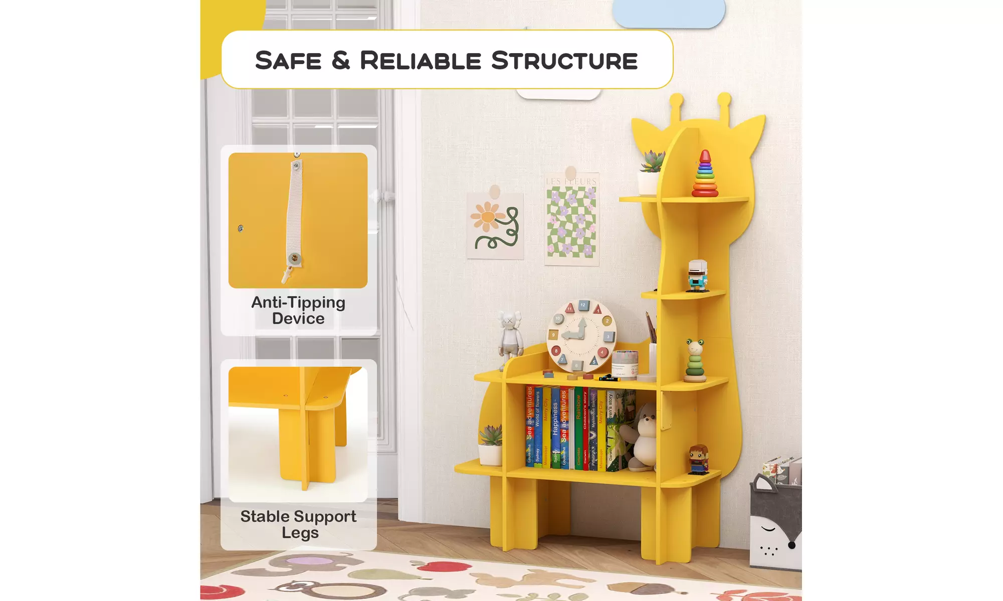 Costway Animal Bookcase for Kids 2/3/4-Tier Toy Storage Organizer Open Shelves