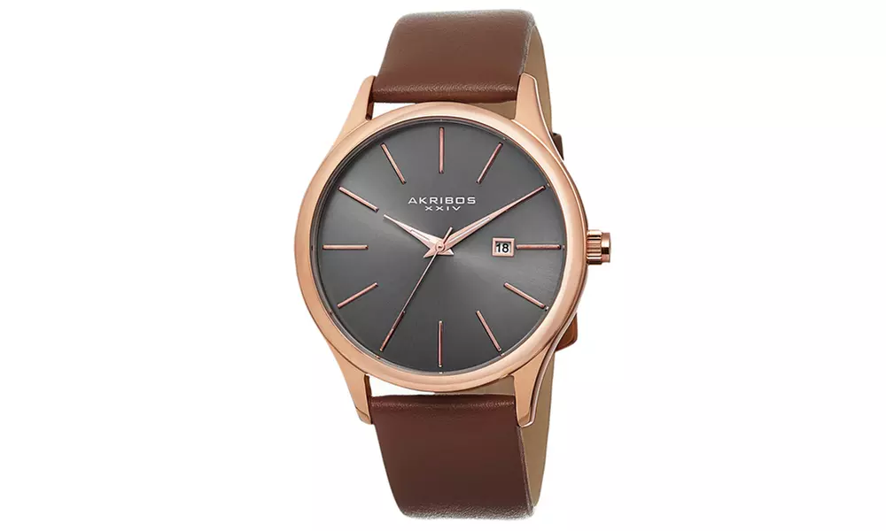 Akribos XXIV Men's Leather Strap Watch AKGP618RG - Primary Image