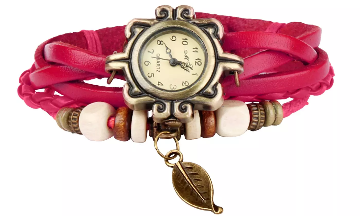 Women's Vintage Bohemian Vegan Leather Watch  (Charm And Color Choices)