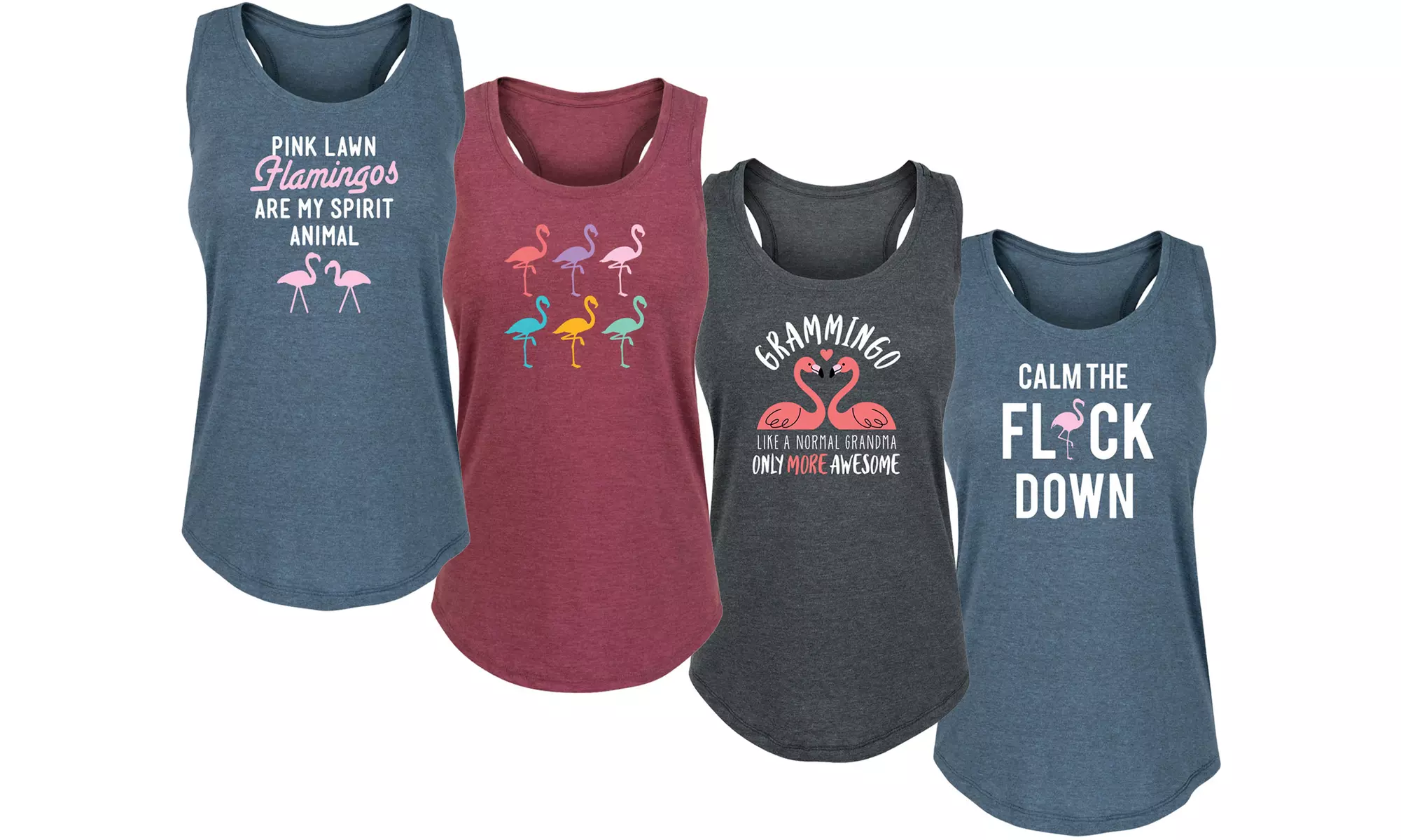 Women's And Women's Plus Flamingo Themed Racerback Tanks - Primary Image