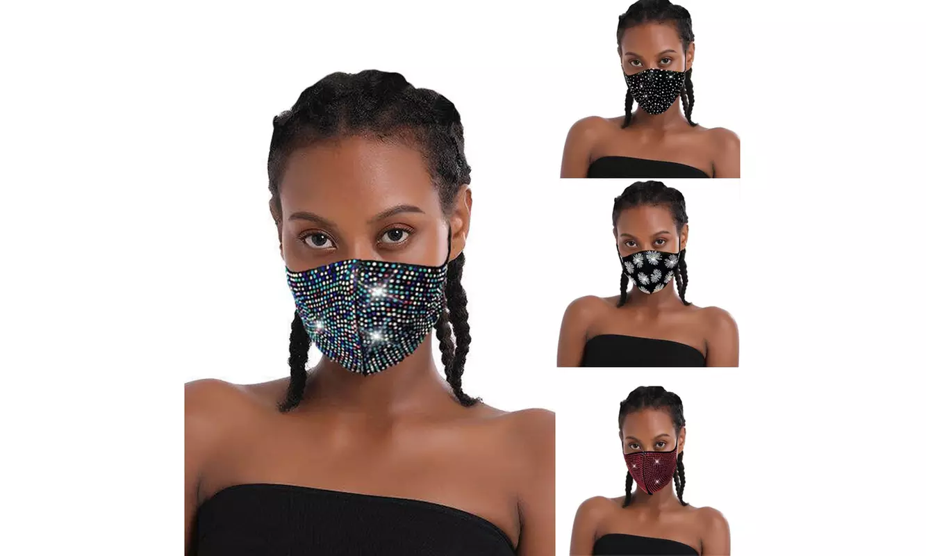6 Pack Rhinestone Bling Face Mask - Second Medium