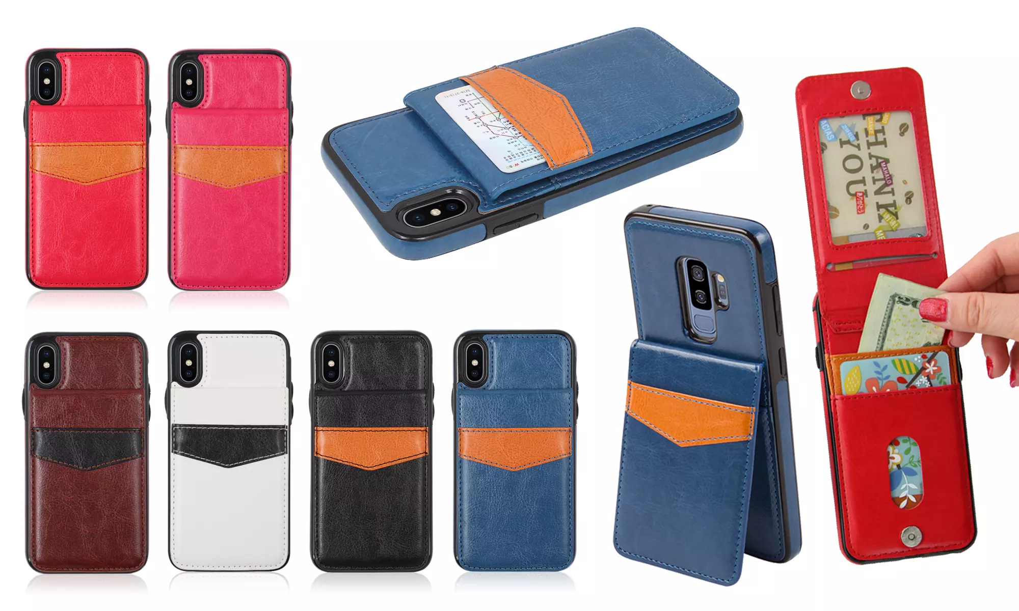 Leather Credit Card Folio Wallet Case For iPhone 6/ 6S, 6/ 6S Plus, 7/ 8, X/ XS - Primary Image