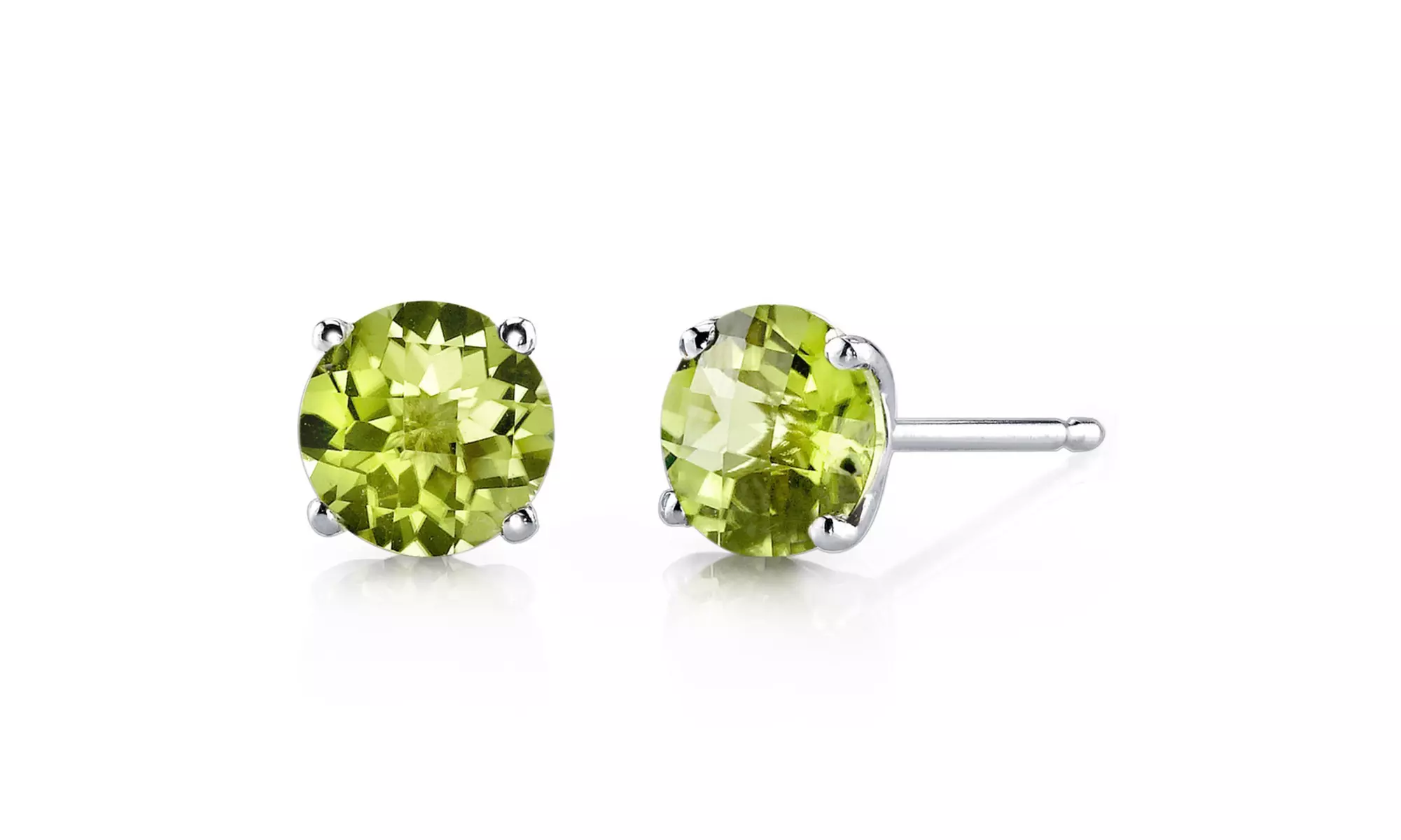 14K White Gold Plated Round 3 Ct Light Green Sapphire Stud Earrings - Primary Image